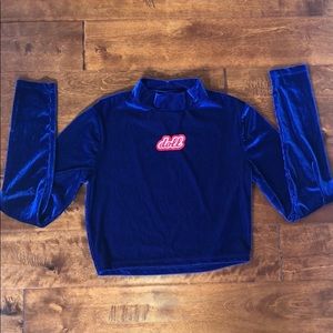 Electric blue velvet mock neck crop top